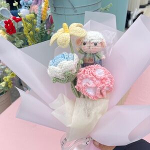 Handmade Crochet Flower Bouquet with Plush